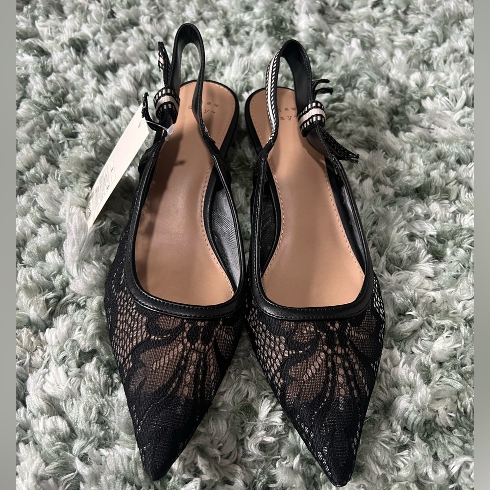 Black lace slingback kitten heel